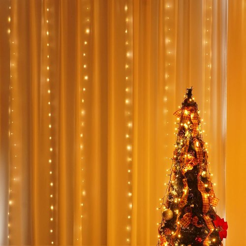 Dazzle Bright Curtain String Lights - 300 LED Warm White Fairy Lights | 9.8ft x 9.8ft, Waterproof with 8 Modes