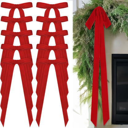 Velvet Bows - 24 Pcs Vintage Ribbon Bows for Christmas Tree & Crafts | 9 x 13 Inch, Red