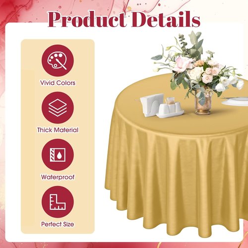 Buryeah 12 Pcs Burgundy & Gold Round Table Cloths - 84 Inch Waterproof Disposable Covers for Events