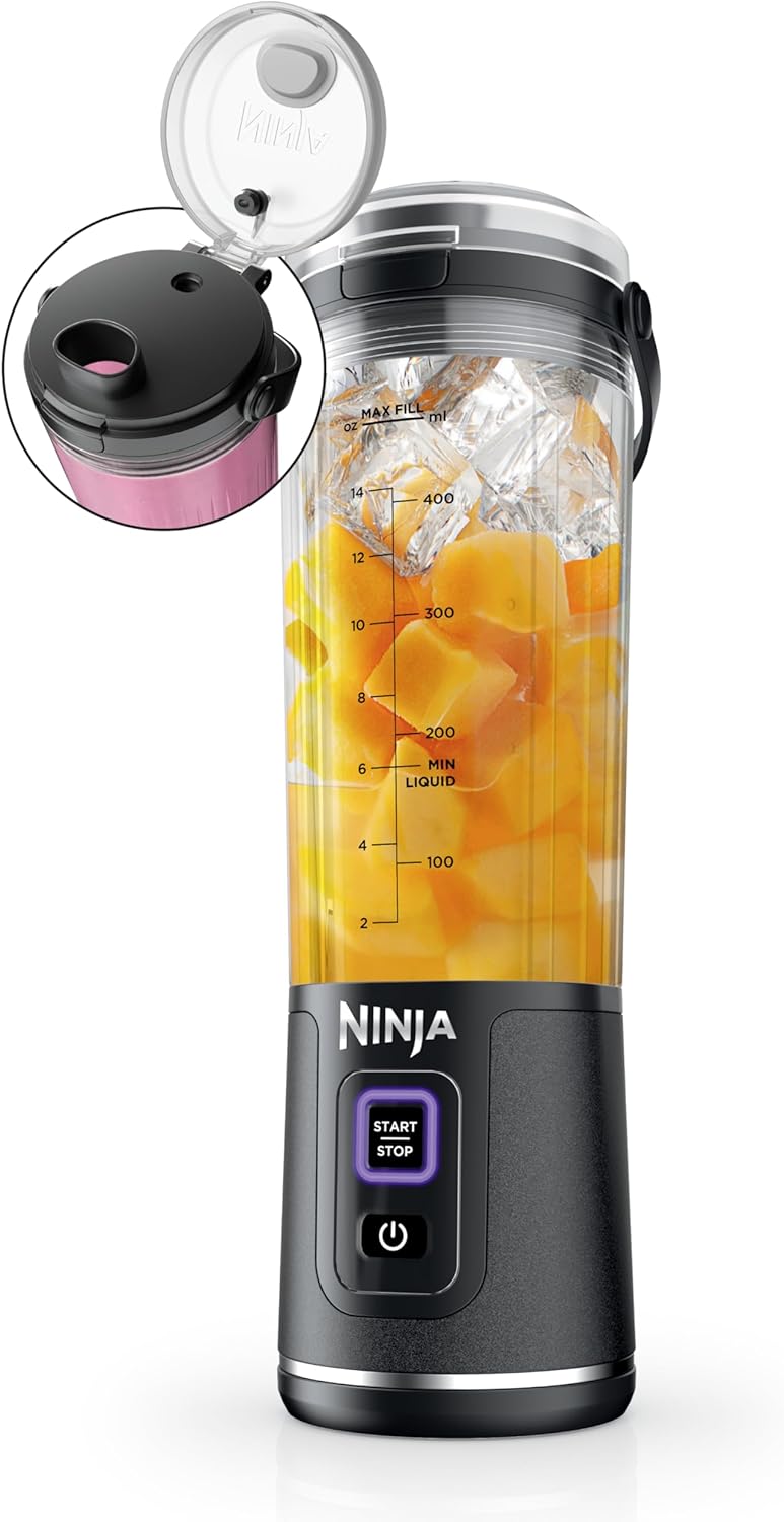Ninja Blast Portable Blender - Cordless 18oz Personal Blender for Smoothies & Shakes | BPA-Free, Leakproof Lid, USB-C Rechargeable, Metallic Black