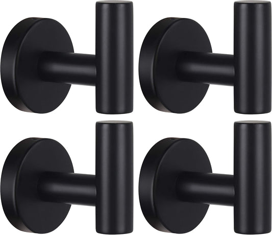 Skiennix Heavy-Duty Towel Hooks - Versatile Wall Hanger for Bathroom, Kitchen & Closet | 4-Pack Black