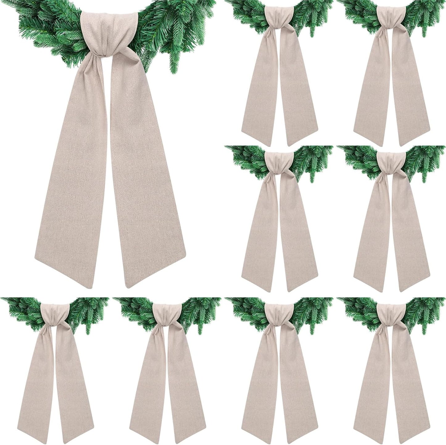 Skiennix 8 PCS Beige Linen Wreath Sashes - Embroidered Plain Design for Indoor/Outdoor Decor