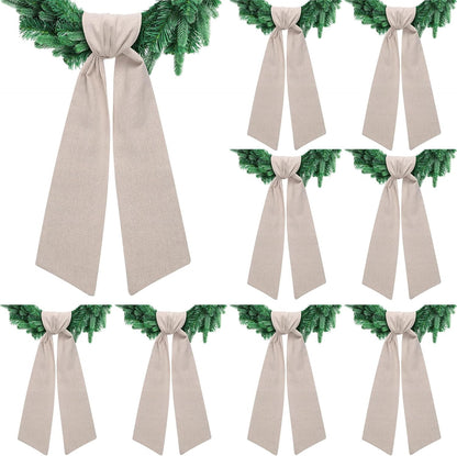 Skiennix 8 PCS Beige Linen Wreath Sashes - Embroidered Plain Design for Indoor/Outdoor Decor