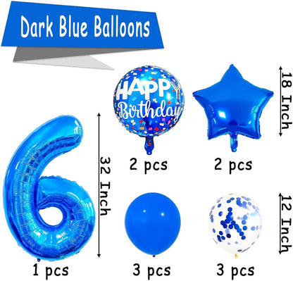 Skiennix 6 Balloon Number - Dark Blue Confetti Latex Balloon for Kids' Birthday Party Decor