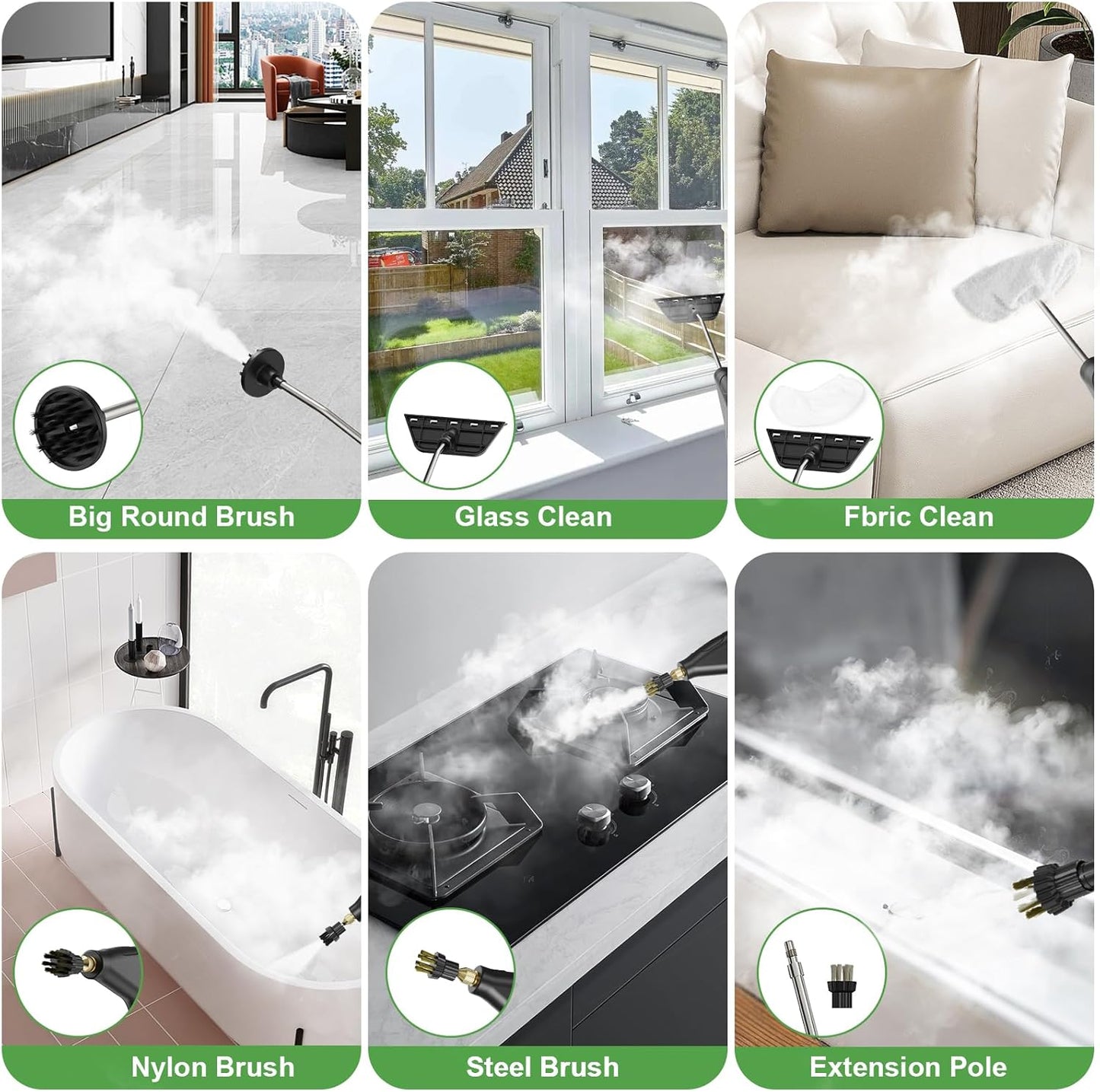 Skiennix Handheld Steam Cleaner - 15s Quick Heat-Up, 1.2L Tank, 9 Accessories for Home & Car Detailing