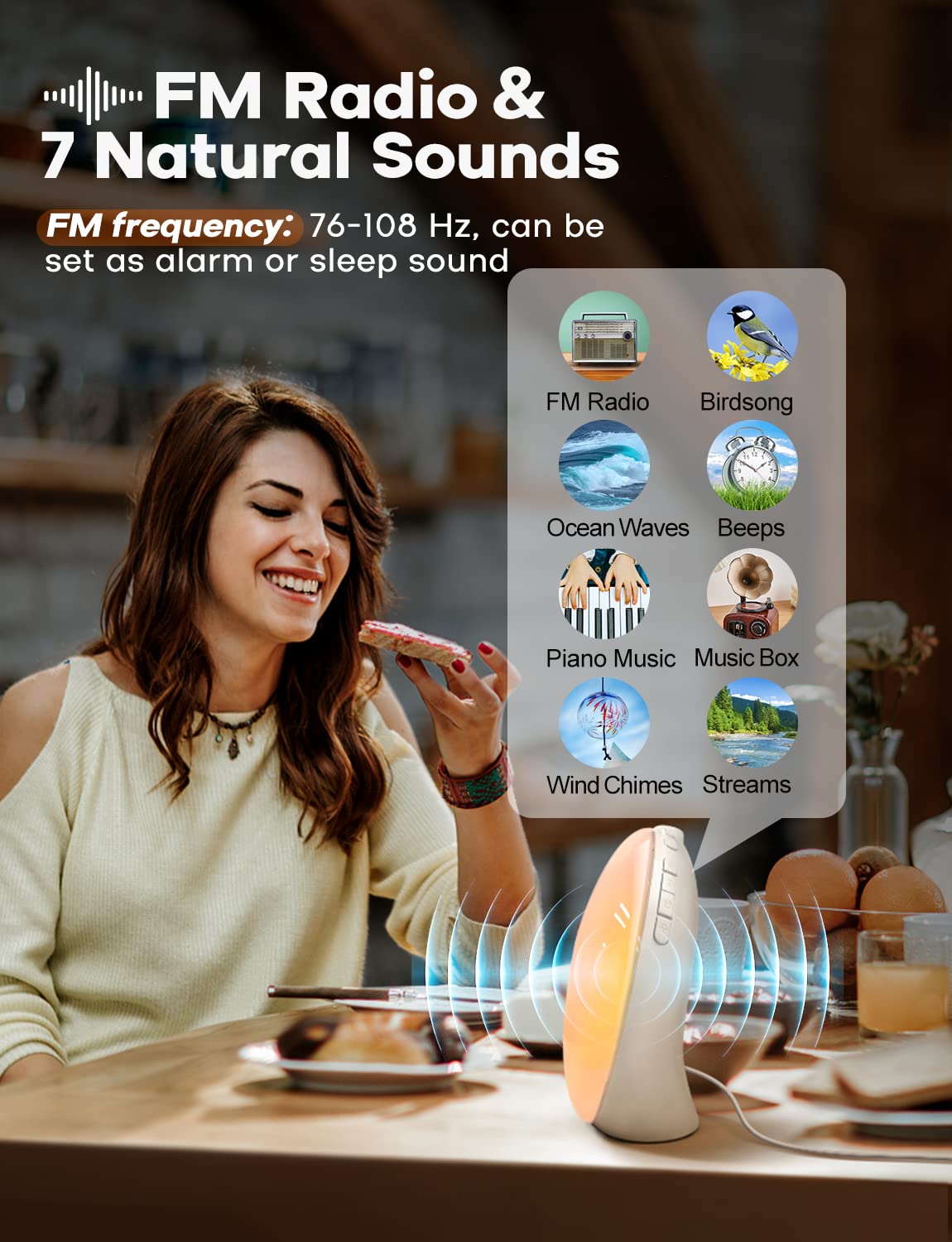 Smart Sunrise Alarm Clock, Wake Up Light Alarm Clocks for Bedrooms, Teens Heavy Sleepers Kids,Sleep Aid with FM Radio, Sunrise/Sunset Simulation, 4 Alarm Clock, 7 Alarm Sounds, APP Remote Control