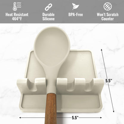 Zulay Kitchen Silicone Utensil Rest with Drip Pad for Multiple Utensils - BPA-Free, Heat-Resistant Spoon Rest & Spoon Holder for Stove Top - Kitchen Utensil Holder for Ladles & Tongs - Gardenia