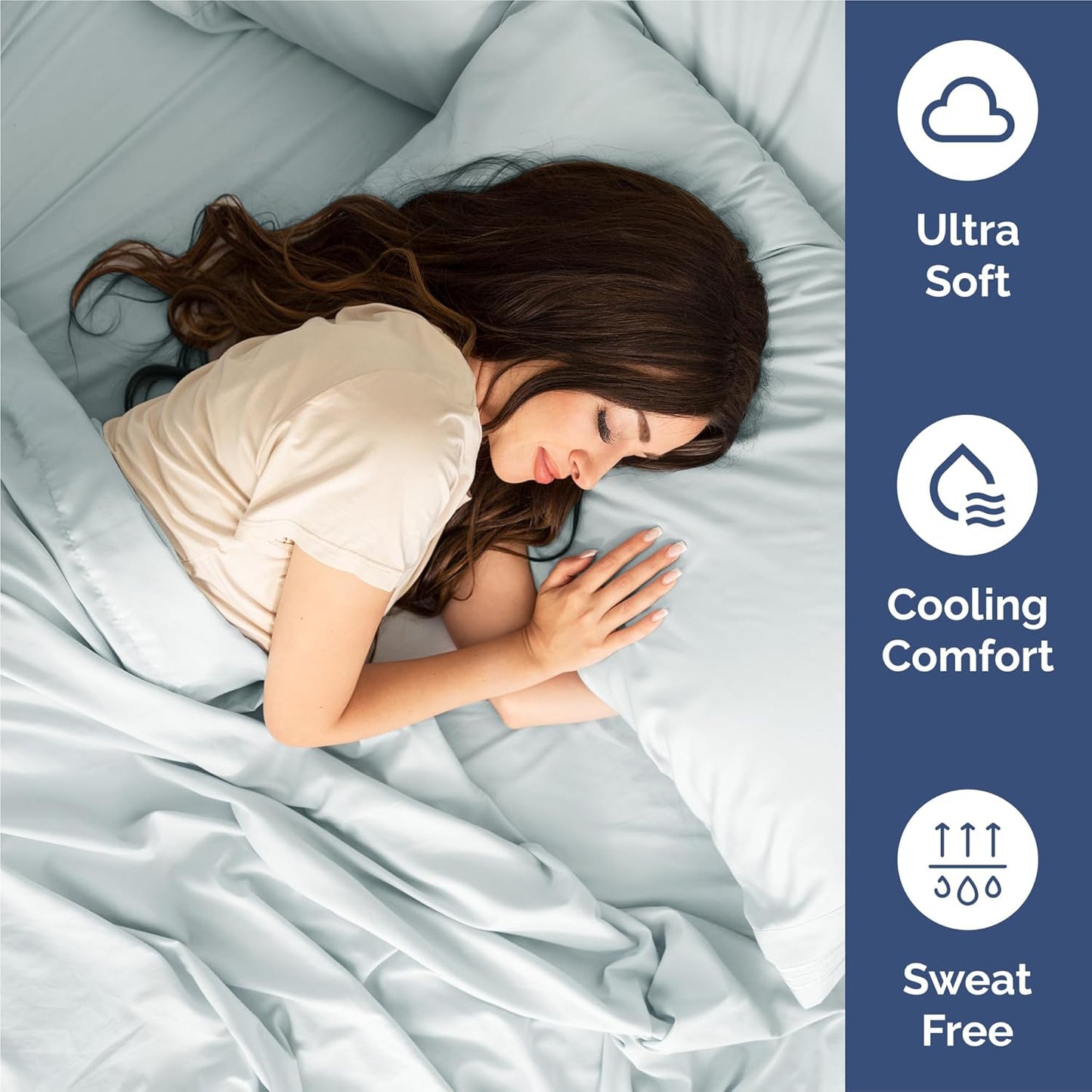 Split King Size 5-Piece Sheet Set - Comfy Cooling Bed Sheets for Luxury Sleep - Deep Pockets, Soft & Wrinkle-Free - Oeko-Tex Certified - Ice Blue