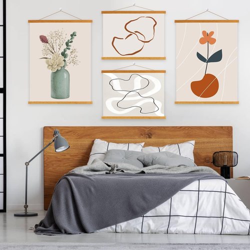 Benjia Magnetic Light Wood Poster Frame - 4 Pack for 20x30, 20x28, 20x24 Artwork | Teak Color