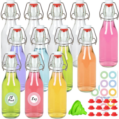 NEWMIAO 12 Pack 8 oz Swing Top Glass Bottles, 250 ml Glass Beer Bottles with Airtight Flip Lids Rubber Seal for Vanilla Extract, Home Brewing, 2nd Fermentation, Kombucha, Juice, Soda, Limoncello