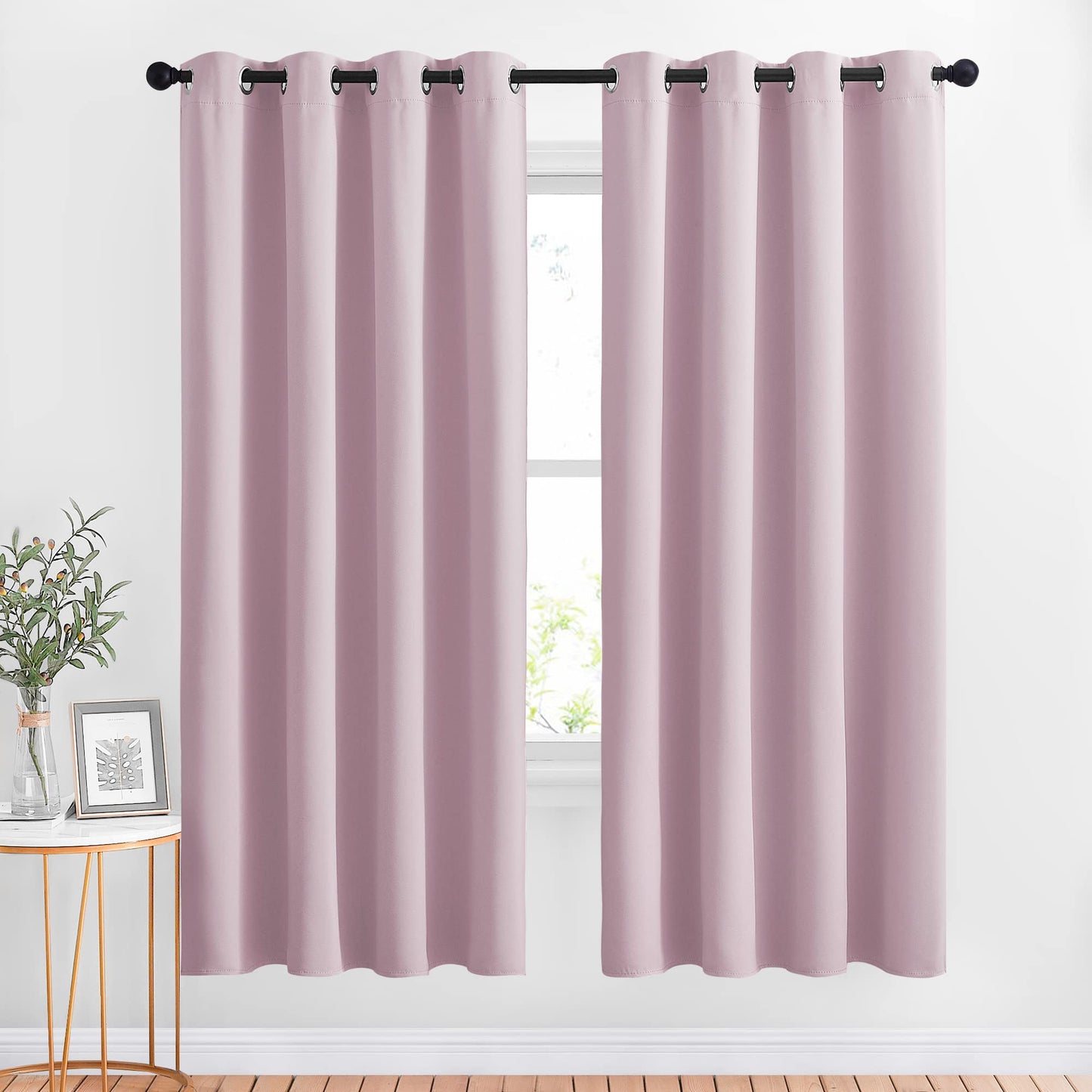 NICETOWN Kitchen Room Darkening Curtains and Drapes - Triple Weave Energy Saving Thermal Insulated Solid Grommet Room Darkening Panels for Patio (1 Pair, 46 inches by 72 Inch, Baby Pink)
