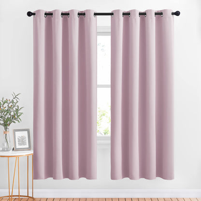 NICETOWN Kitchen Room Darkening Curtains and Drapes - Triple Weave Energy Saving Thermal Insulated Solid Grommet Room Darkening Panels for Patio (1 Pair, 46 inches by 72 Inch, Baby Pink)