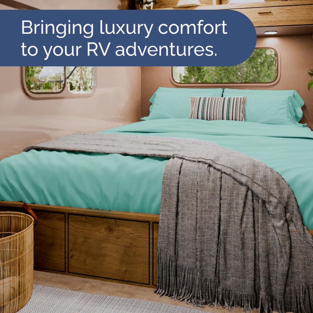 Short Queen Size 4 Piece Sheet Set - RV Short Queen, Soft, Breathable & Cooling Bed Sheets Set w/ Deep Pockets - Hotel Luxury Bedding for Women, Men, Kids, Teens, Boys & Girls - Oeko-Tex - Spa Blue