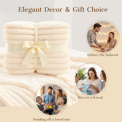 Skiennix Cozy Throw Blanket - Soft & Warm Fleece for Couch | Fluffy Beige Gift for Women & Teens