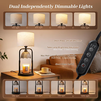 Skiennix Safe Candle Warmer Lamp - Flameless Electric Wax Melt Warmer for Large 3-Wick Candles | Adjustable Height, Timer & Dimmer - Black