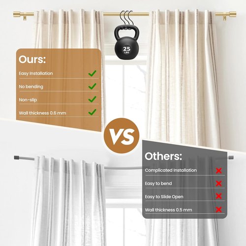 Gold Curtain Rod | Adjustable 28-48 Inch with 2 Brackets | Easy Installation for Living Room & Bedroom