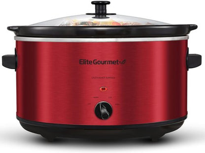 Elite Gourmet MST-900RXT Electric Ceramic Slow Cooker - 8.5Qt, Adjustable Temp, Dishwasher Safe, Metallic Red