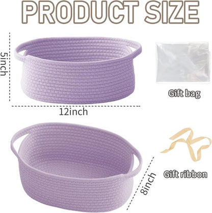 JMvicyroam Woven Storage Baskets - Small Rope Bins with Handles for Organizing Shelves | Purple, 3-Pack