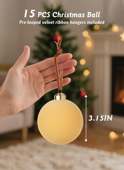 Brightown Velvet Christmas Balls - 15 Pcs 3.15 Inch Beige Ornaments for Holiday Tree Decor