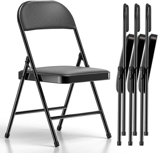 Nazhura Folding Chairs - 4 Pack Fabric Dining Chairs with Padded Cushion | Indoor/Outdoor Use (Charcoal)