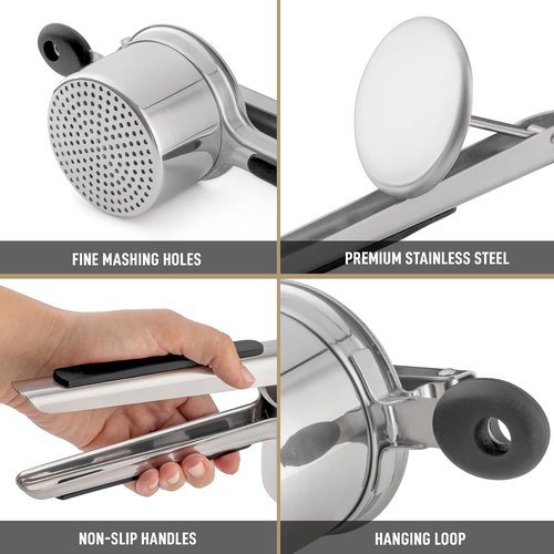 Bellemain Large Potato Ricer - Heavy Duty Stainless Steel Masher for Smooth Mashed Potatoes & Gnocchi | 15oz
