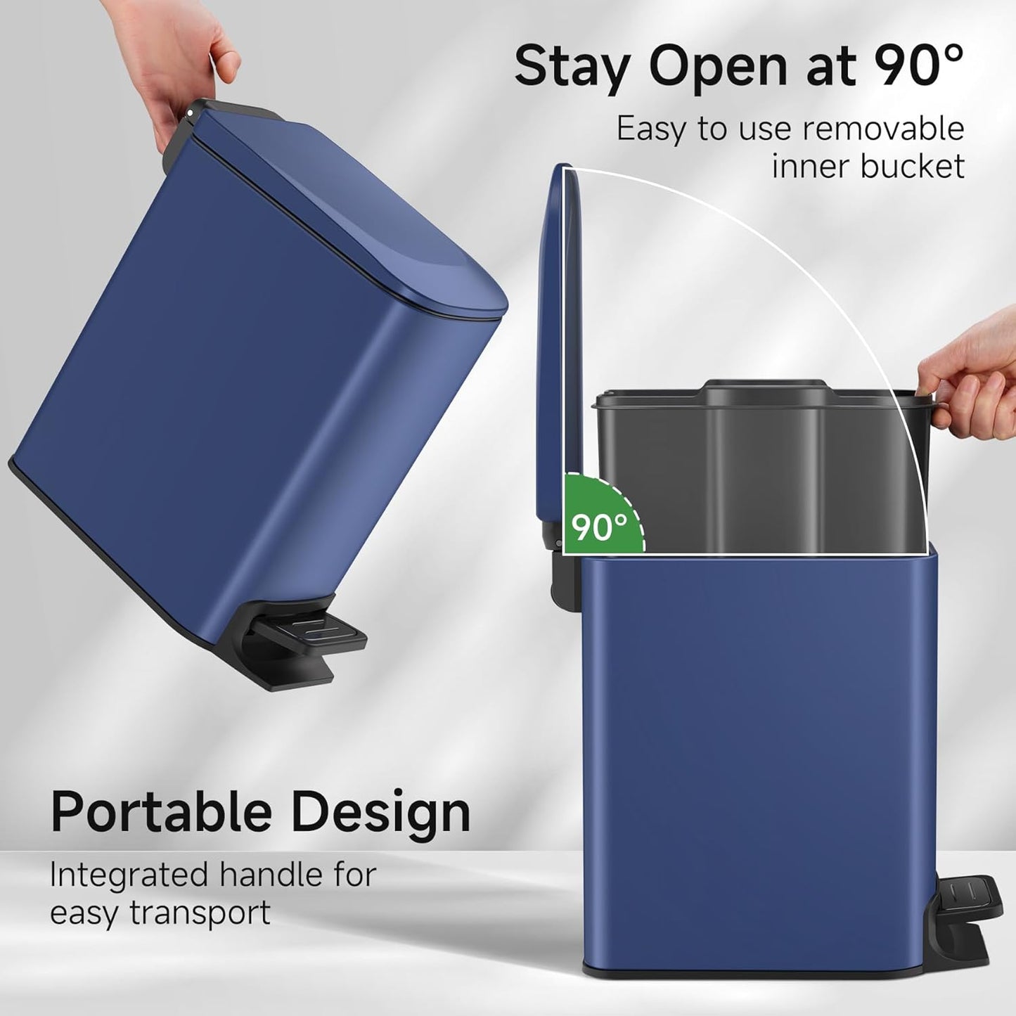 TIPGO Slim Bathroom Trash Can - Soft Close Lid & Step Pedal - 6L Stainless Steel Bin | Navy Blue