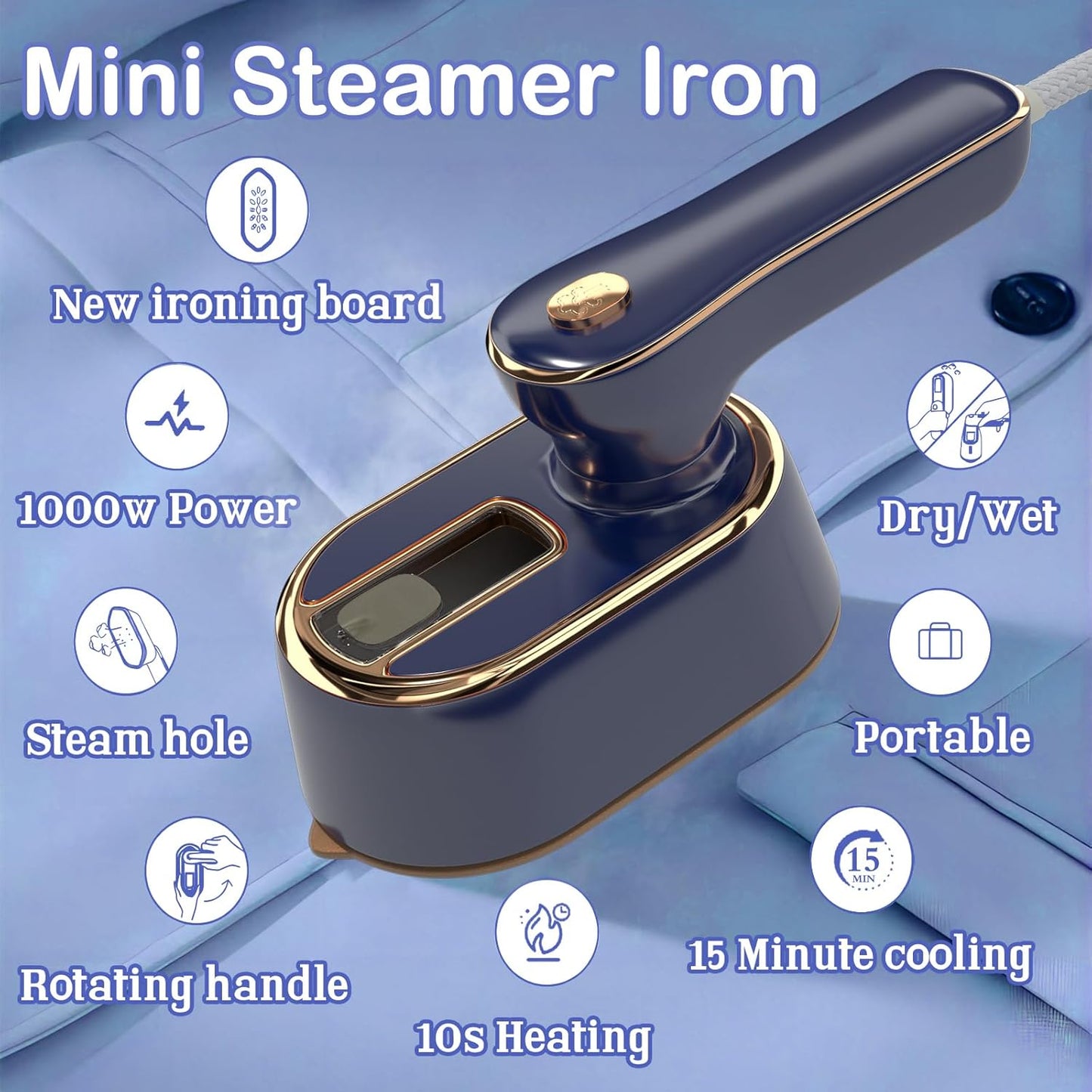 Skiennix Travel Steamer Iron - Mini Portable Ironing Machine for Clothes | Compact Size in Blue