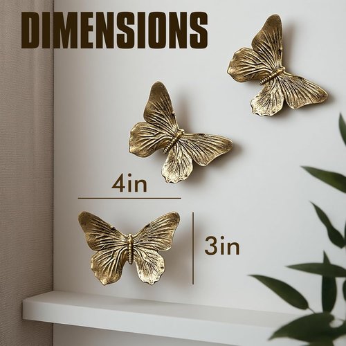 GUSFREUD 3D Butterfly Wall Decor Set - Antique Copper Resin Decorations for Living Room & Bedroom | Set of 3