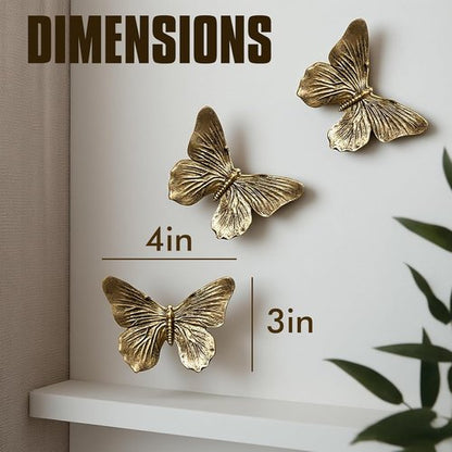 GUSFREUD 3D Butterfly Wall Decor Set - Antique Copper Resin Decorations for Living Room & Bedroom | Set of 3