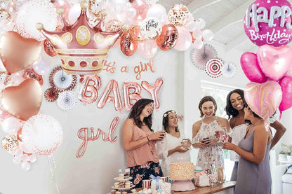 Rose Gold Crown Mylar Balloons - Large Round Pink Balloons Set for Women's Birthday Decorations