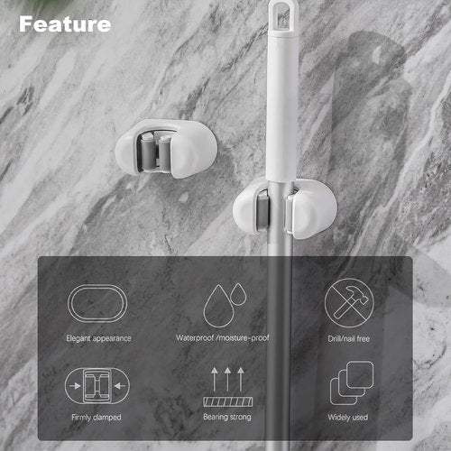 BezoX Broom Holder - 3 PCS Wall Mount Mop Organizer Gripper | Self-Adhesive Storage Solution for Home