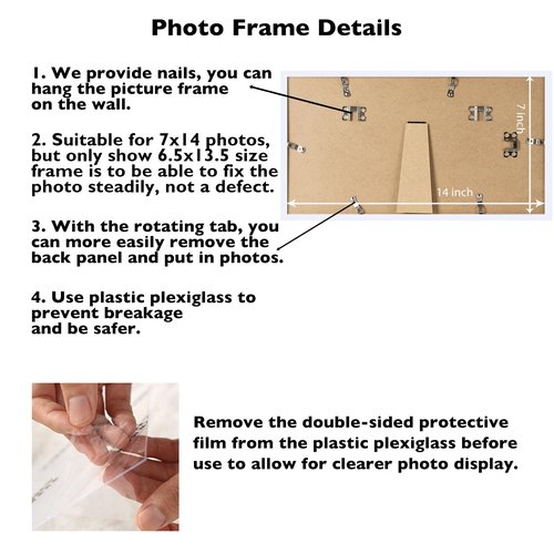 JCJMY 7x14 Picture Frame White for Wall Hanging or Tabletop, Wall Mounting Horizontally or Vertically, 7 x 14 Wall Gallery Poster Photo Frame with Shatter Resistant Plexiglass, White