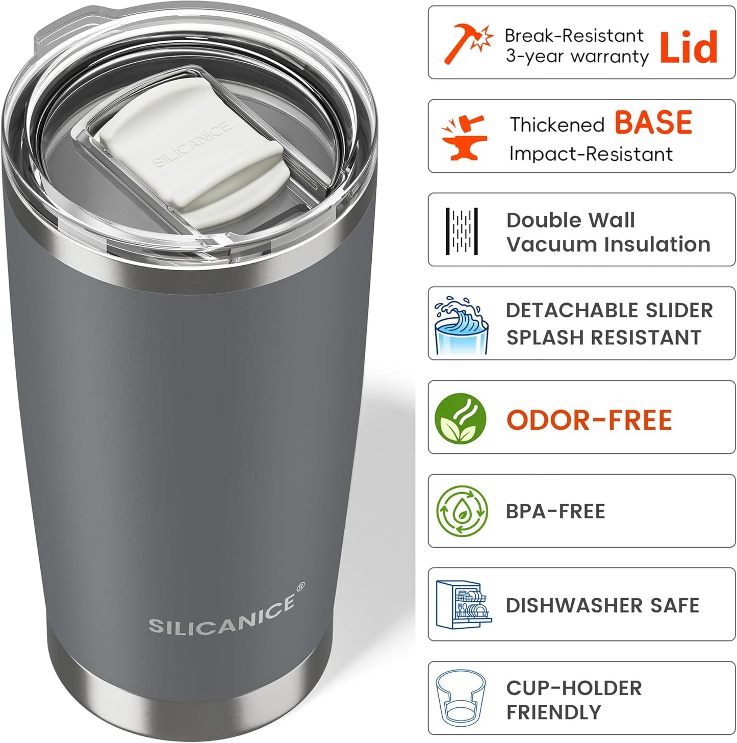 Skiennix 20oz Stainless Steel Vacuum Insulated Tumbler - Easy-On Lid, BPA-Free, Fits Cup Holders | Charcoal Gray