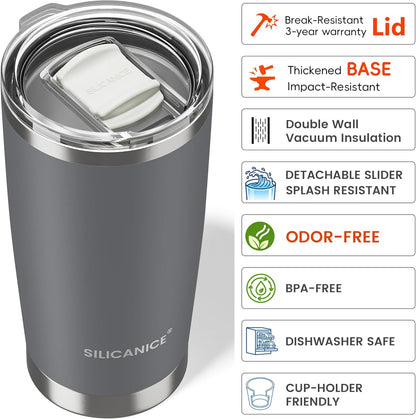 Skiennix 20oz Stainless Steel Vacuum Insulated Tumbler - Easy-On Lid, BPA-Free, Fits Cup Holders | Charcoal Gray