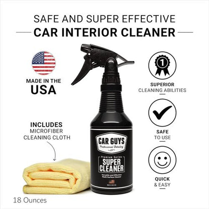 Car Guys Super Cleaner - Effective Interior Cleaner for Leather & Upholstery | 18 Oz Kit with Microfiber Towel