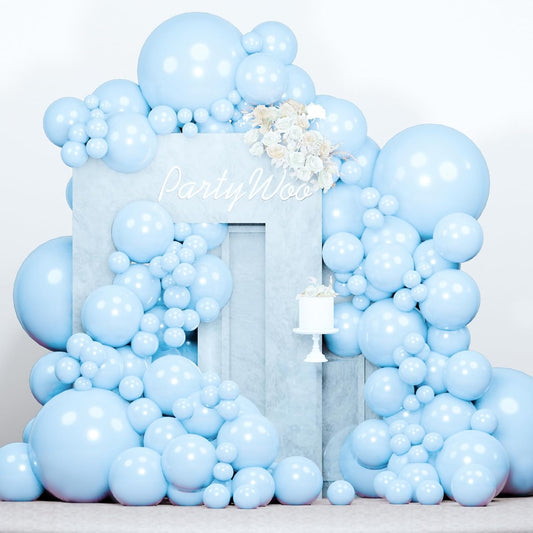 PartyWoo Baby Blue Balloons - 140pcs Assorted Sizes for Graduation, Baby Shower & Gender Reveal Decor