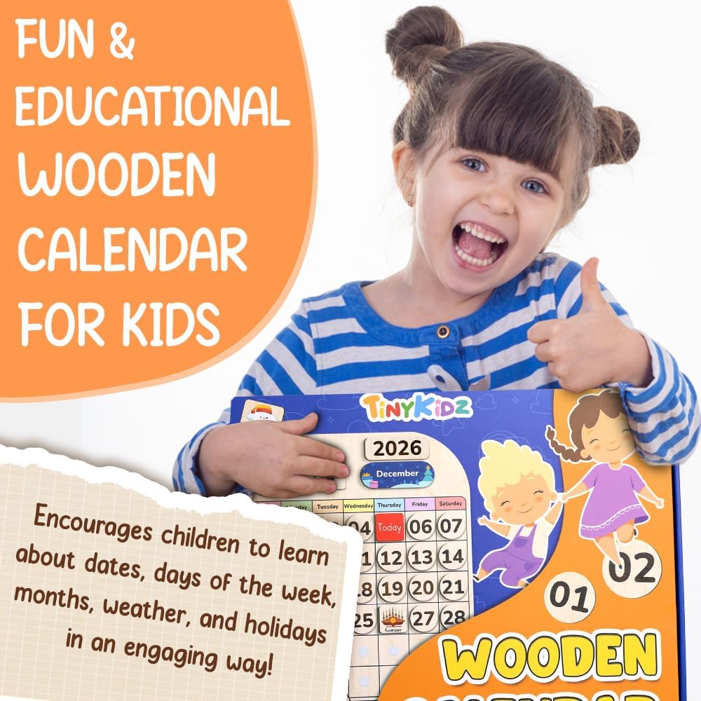 TinyKidz Wooden Calendar - Educational Learning Tool for Kids | Preschool & Toddler Size