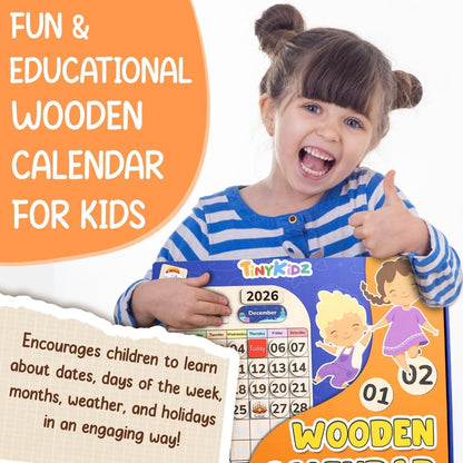 TinyKidz Wooden Calendar - Educational Learning Tool for Kids | Preschool & Toddler Size