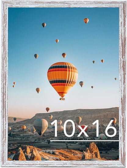 JCJMY 10x16 Rustic White Picture Frame - Wall Mountable for Horizontal or Vertical Display | Shatter-Resistant Plexiglass
