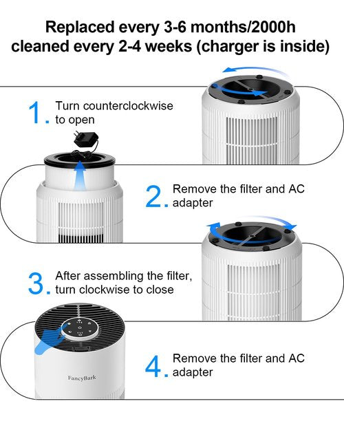 FancyBark Air Purifiers for Home Bedroom Up to 1250 Ft², H14 True HEPA Room Air Purifiers for Bedroom With Sleep Mode Light Mode & Aroma Function Air Cleaner Smoke Odor Dust Pollen Pet Dander (White)