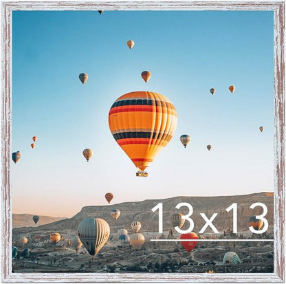 JCJMY 13x13 Rustic White Picture Frame - Versatile Wall Mounting, Shatter Resistant Plexiglass