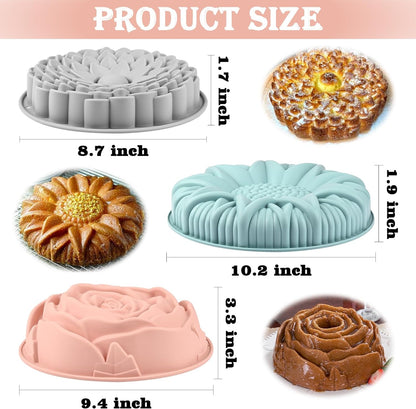 Sakolla Silicone Cake Molds - 3 Pack Flower Shape Baking Molds for Cakes, Breads & Pies | Large Size