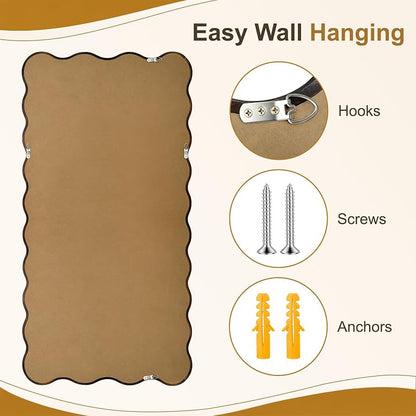 AMOISE Full Length Mirror 56x28 in - Brown Boho Wavy Floor Mirror