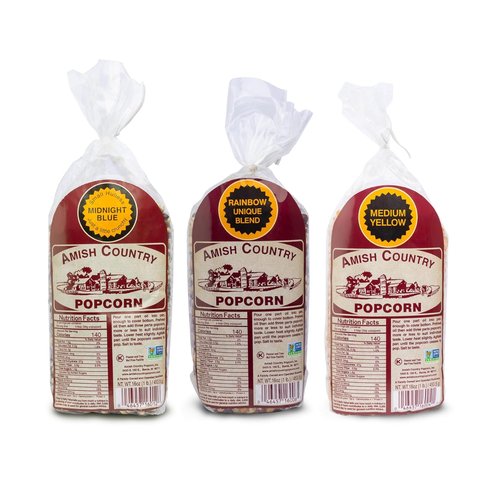 Amish Country Popcorn - Variety Set of 3 (Midnight Blue, Rainbow & Medium Yellow) | Non-GMO, Gluten-Free Kernels