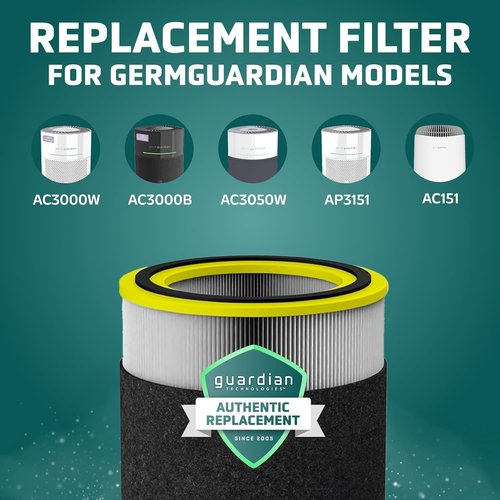 GermGuardian HEPA Air Purifier Replacement Filter - Removes 99.97% of Pollutants | Fits AC3000W, AC3000B, AC3050, AP3151, AC151, Black/Yellow