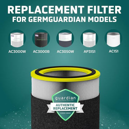 GermGuardian HEPA Air Purifier Replacement Filter - Removes 99.97% of Pollutants | Fits AC3000W, AC3000B, AC3050, AP3151, AC151, Black/Yellow