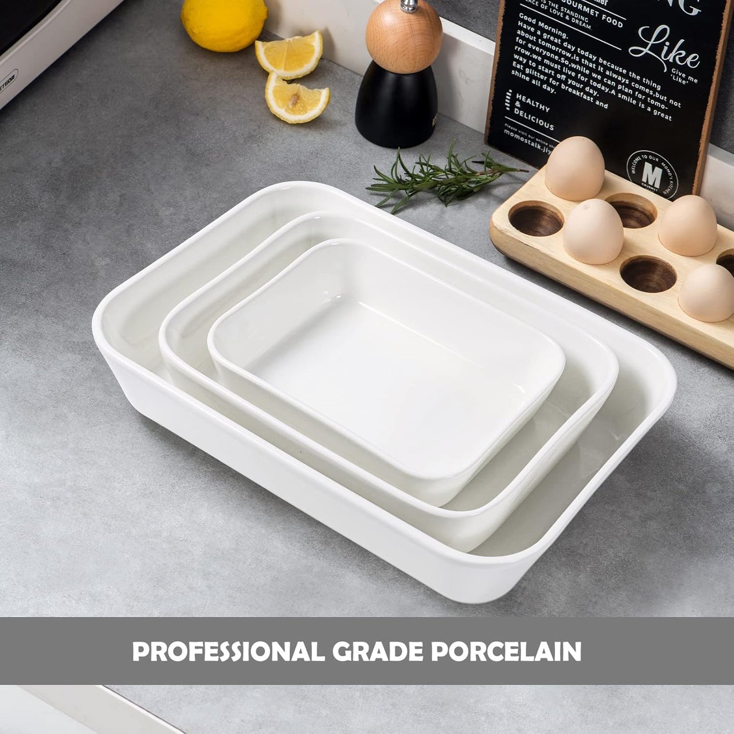 UNICASA Ceramic Oven Dishes - Set of 3 Rectangular Lasagne Dishes | Non-Stick Reactive Glaze, White