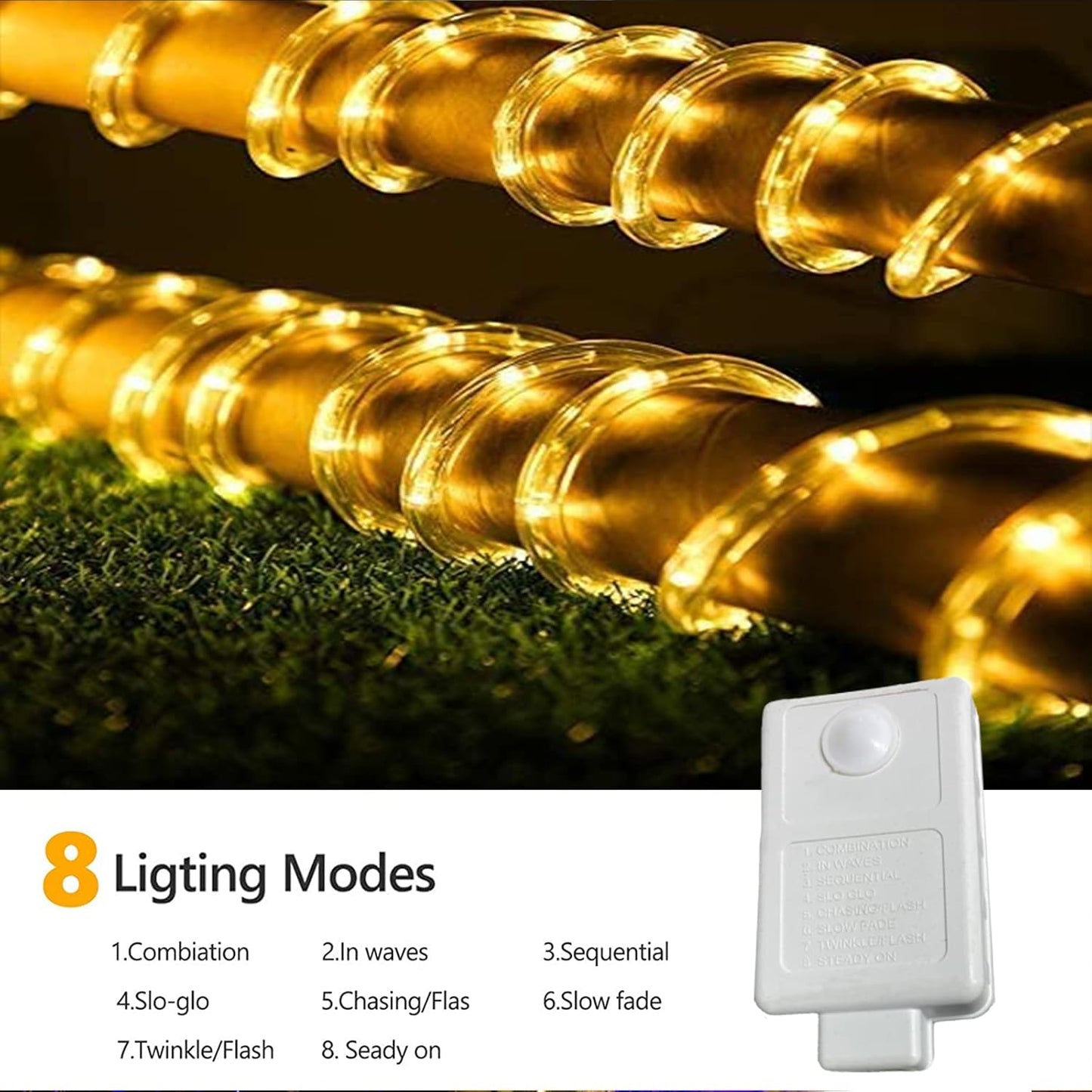 Skiennix 100ft LED Rope Lights - Waterproof, Flexible Tube Lighting with 8 Modes | Warm White for Indoor & Outdoor Use