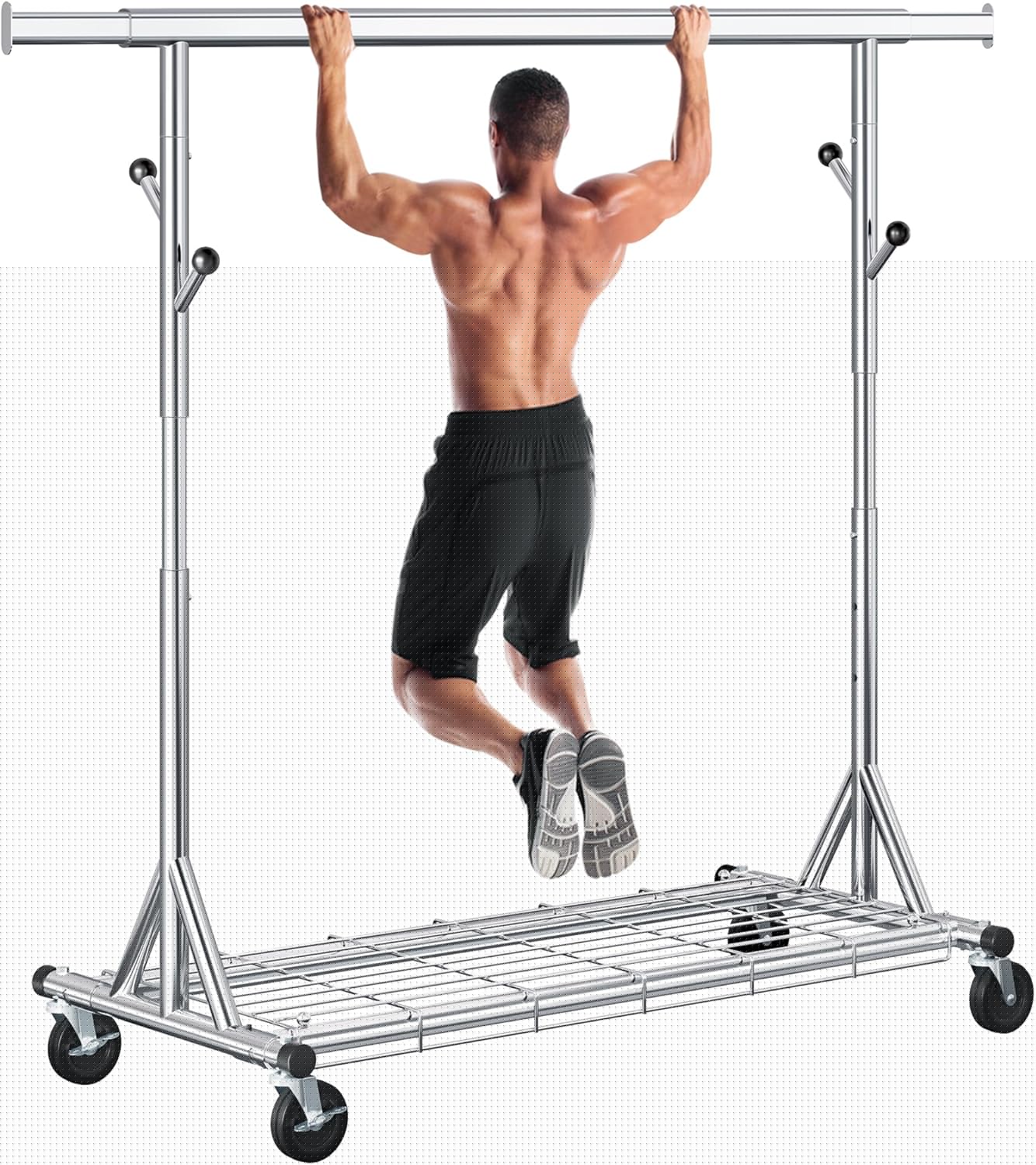 Gewudraw Heavy Duty Clothes Rack - Adjustable Metal Rolling Garment Rack With Sturdy Wheels | 630 lbs Capacity