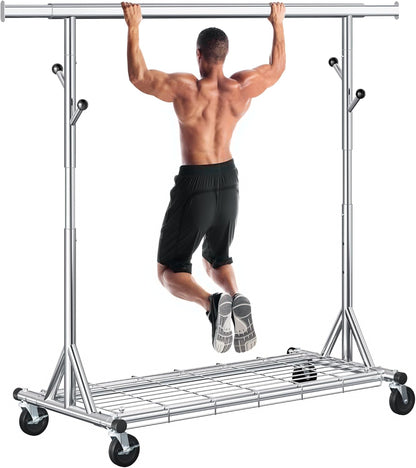 Gewudraw Heavy Duty Clothes Rack - Adjustable Metal Rolling Garment Rack With Sturdy Wheels | 630 lbs Capacity